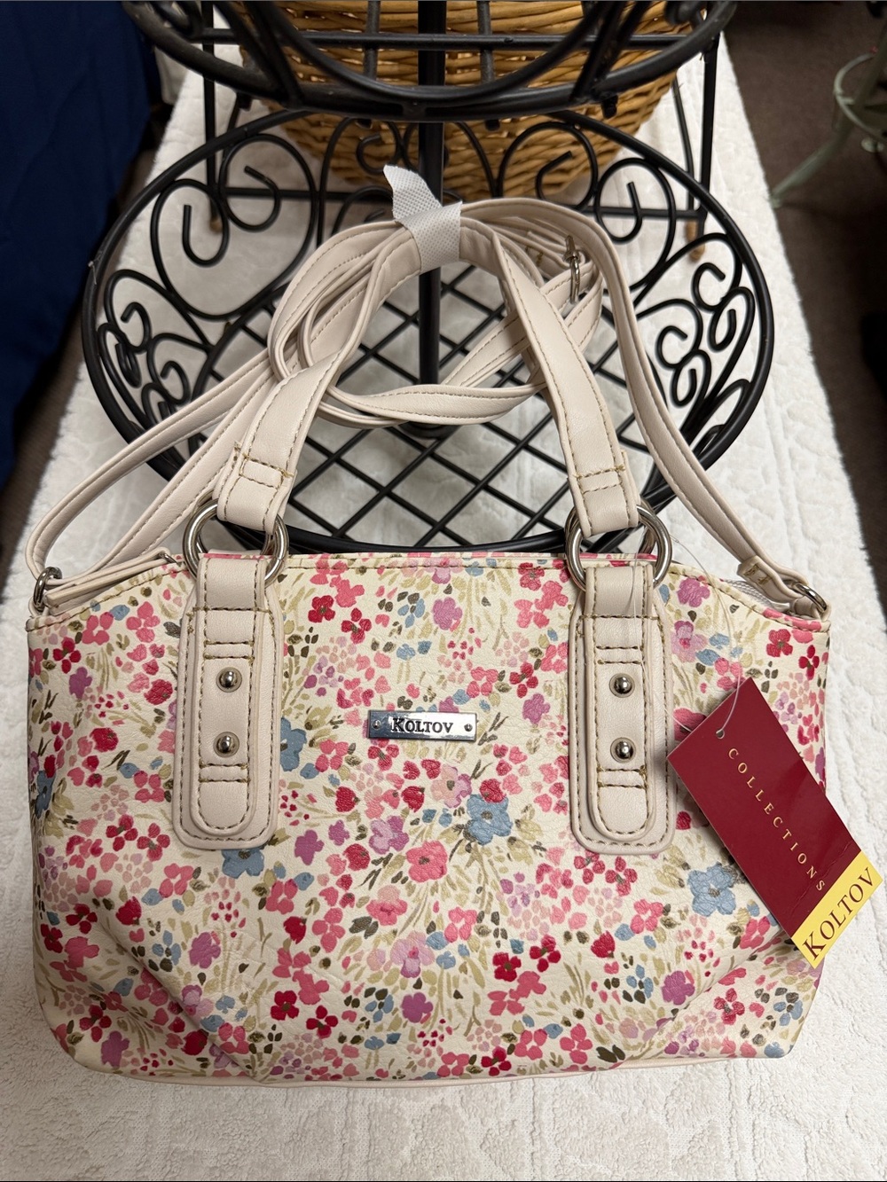 Cream Floral Satchel Handbag